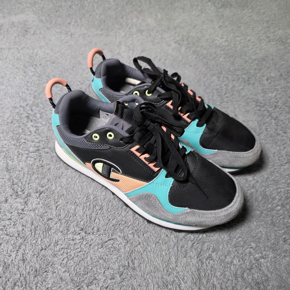 Champion Womens 8.5 Lifestyle Sneakers Black Teal Grey Colorblock Low Top 6958